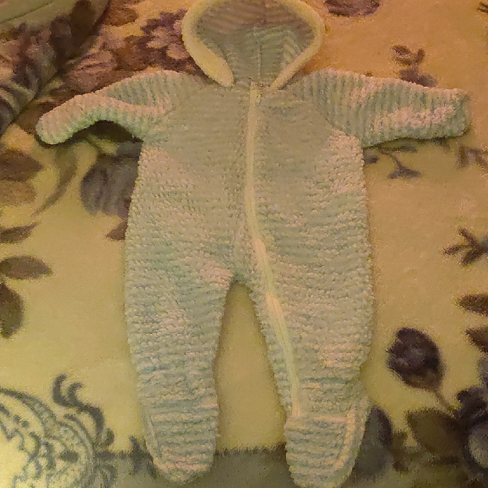 Triboro Blue and White Striped Cozy Fuzzy Hooded Baby One Piece